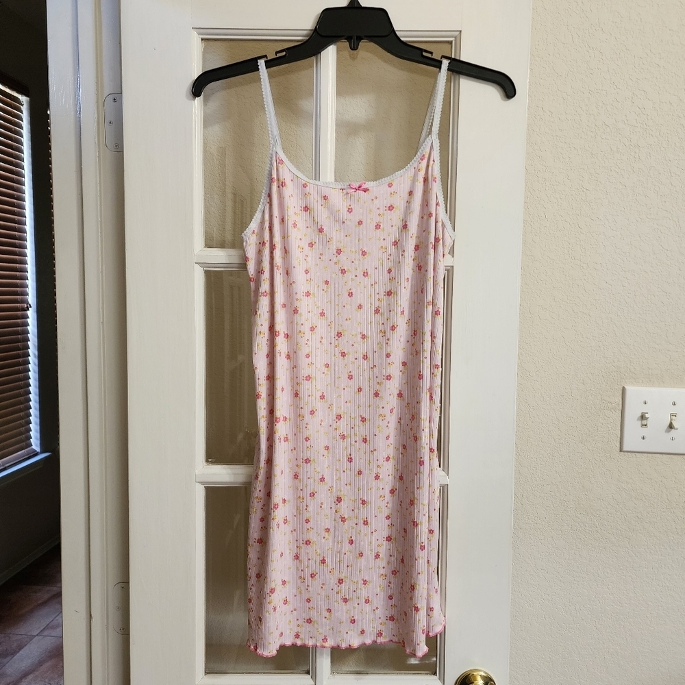 Mudd Pink Floral Slip Dress Ribbed Cami Nightgown Coquette Large